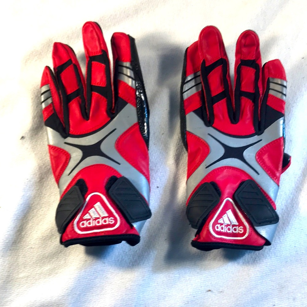 Adidas Powerweb Football Receiver Red and Black Adjustable Sports Gloves 8 Inch